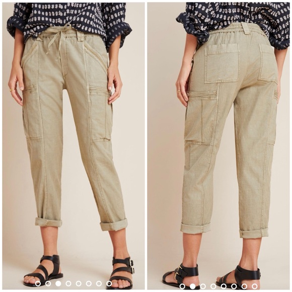 Anthropologie Pants - Anthropologie Angela Cropped Cargo Pants Size 27 Moss Cotton and Tencel Utility